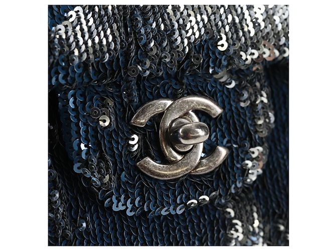 Borsa a Spalla CHANEL Paillettes Blu Argento CC Auth 138088SM - vista 19