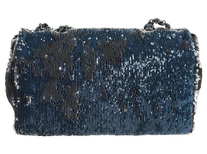 Borsa a Spalla CHANEL Paillettes Blu Argento CC Auth 138088SM - vista 2
