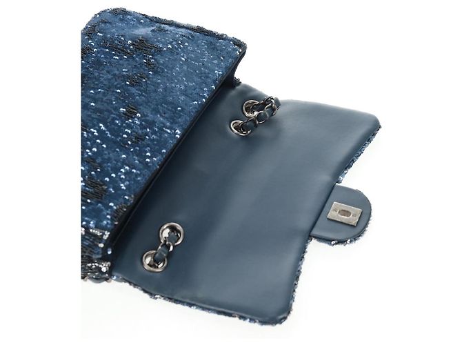 Borsa a Spalla CHANEL Paillettes Blu Argento CC Auth 138088SM - vista 20