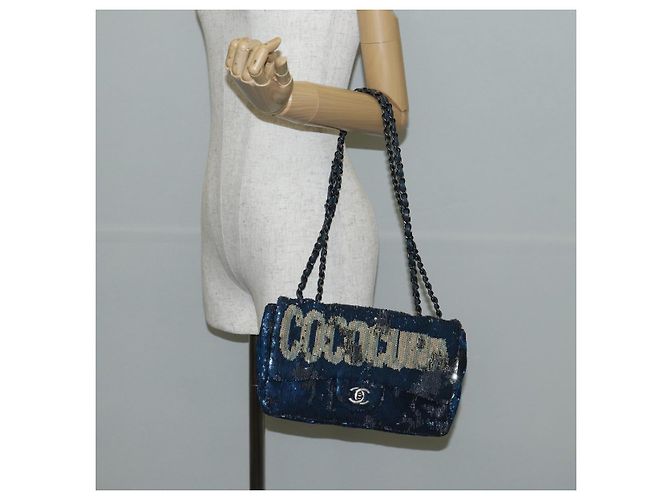 Borsa a Spalla CHANEL Paillettes Blu Argento CC Auth 138088SM - vista 25