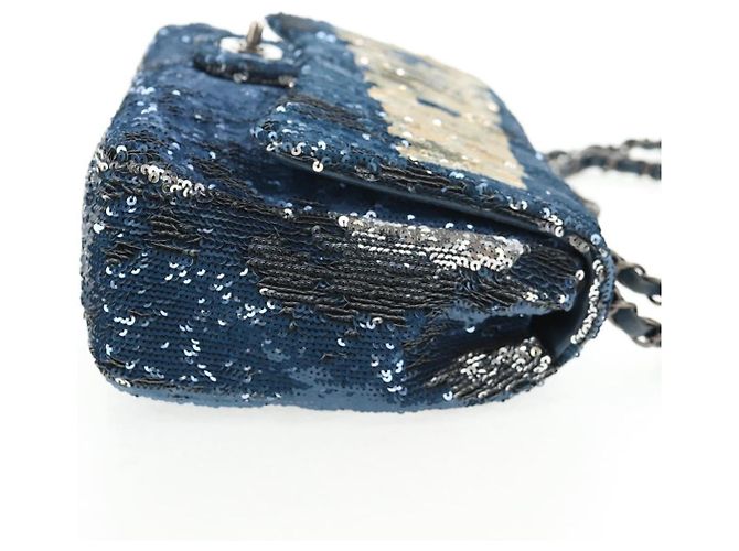 Borsa a Spalla CHANEL Paillettes Blu Argento CC Auth 138088SM - vista 4