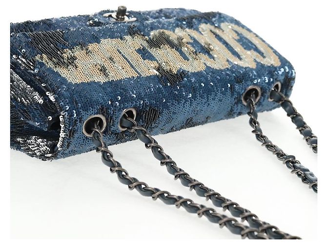 Borsa a Spalla CHANEL Paillettes Blu Argento CC Auth 138088SM - vista 6