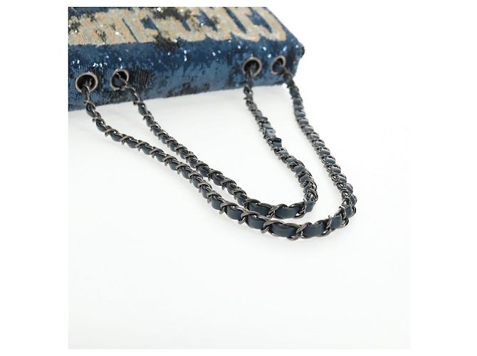 Borsa a Spalla CHANEL Paillettes Blu Argento CC Auth 138088SM - vista 7