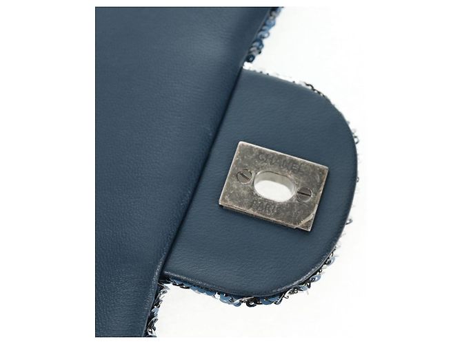 Borsa a Spalla CHANEL Paillettes Blu Argento CC Auth 138088SM - vista 9