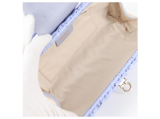 Borsa a mano Gancini in rattan viola e oro Auth 141146SAV di Salvatore Ferragamo - vista 10
