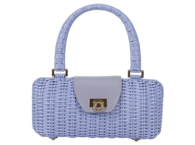 Borsa a mano Gancini in rattan viola e oro Auth 141146SAV di Salvatore Ferragamo - vista 13