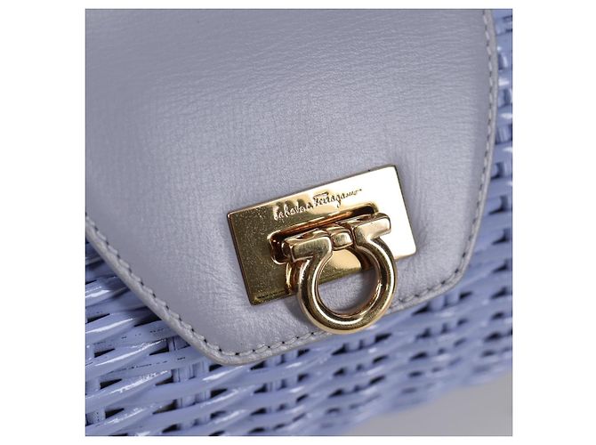 Borsa a mano Gancini in rattan viola e oro Auth 141146SAV di Salvatore Ferragamo - vista 17