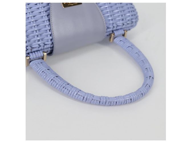 Borsa a mano Gancini in rattan viola e oro Auth 141146SAV di Salvatore Ferragamo - vista 7