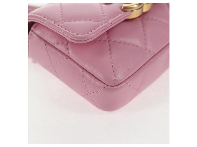 CHANEL Borsa a Spalla Matelassé in Pelle di Agnello Rosa Oro CC Auth 140756SAM D'oro - vista 19
