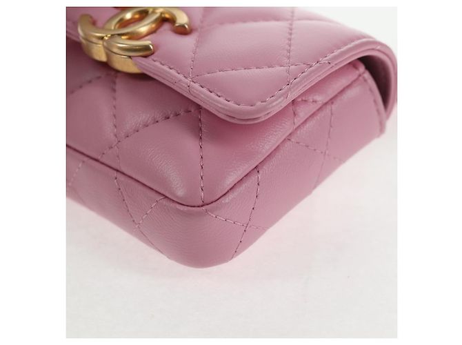 CHANEL Borsa a Spalla Matelassé in Pelle di Agnello Rosa Oro CC Auth 140756SAM D'oro - vista 20