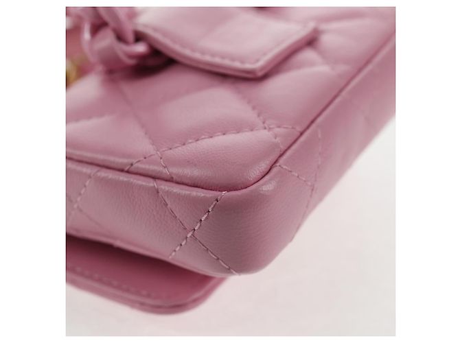 CHANEL Borsa a Spalla Matelassé in Pelle di Agnello Rosa Oro CC Auth 140756SAM D'oro - vista 21