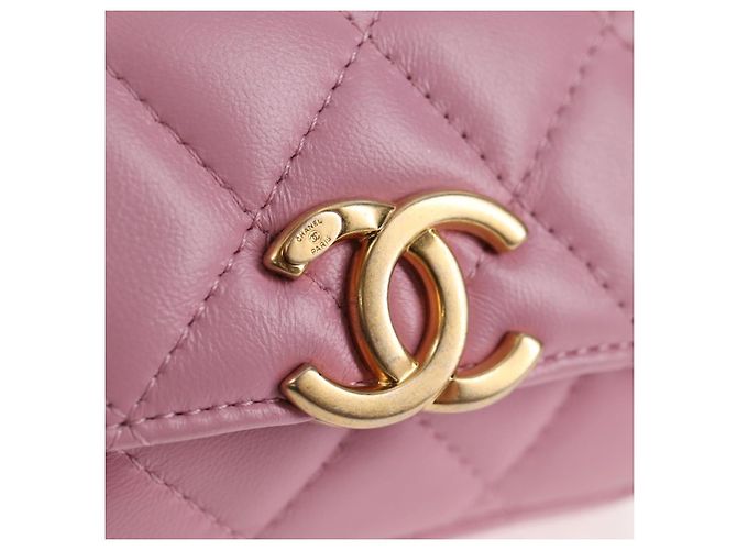 CHANEL Borsa a Spalla Matelassé in Pelle di Agnello Rosa Oro CC Auth 140756SAM D'oro - vista 23
