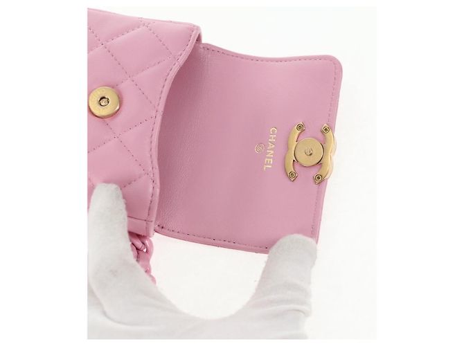 CHANEL Borsa a Spalla Matelassé in Pelle di Agnello Rosa Oro CC Auth 140756SAM D'oro - vista 24