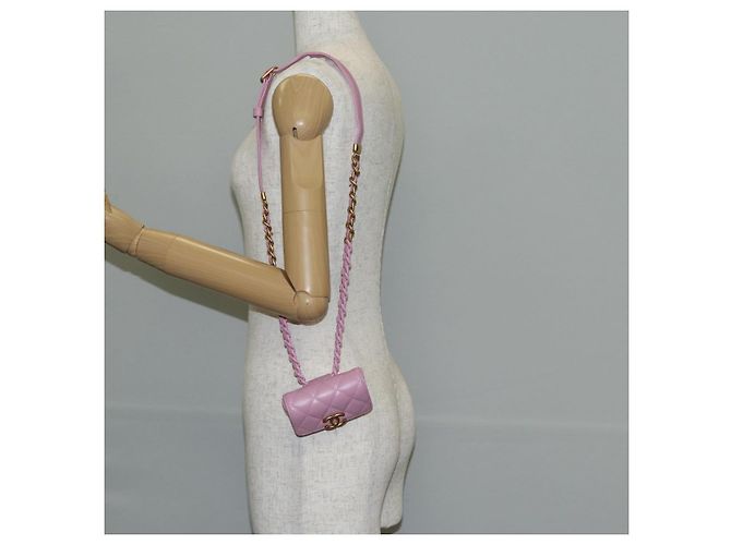 CHANEL Borsa a Spalla Matelassé in Pelle di Agnello Rosa Oro CC Auth 140756SAM D'oro - vista 27