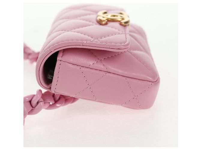 CHANEL Borsa a Spalla Matelassé in Pelle di Agnello Rosa Oro CC Auth 140756SAM D'oro - vista 3