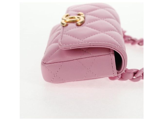 CHANEL Borsa a Spalla Matelassé in Pelle di Agnello Rosa Oro CC Auth 140756SAM D'oro - vista 4
