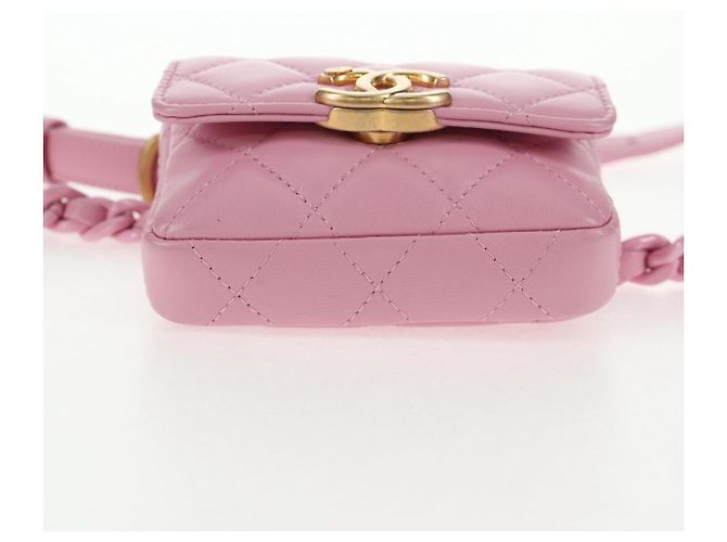 CHANEL Borsa a Spalla Matelassé in Pelle di Agnello Rosa Oro CC Auth 140756SAM D'oro - vista 5