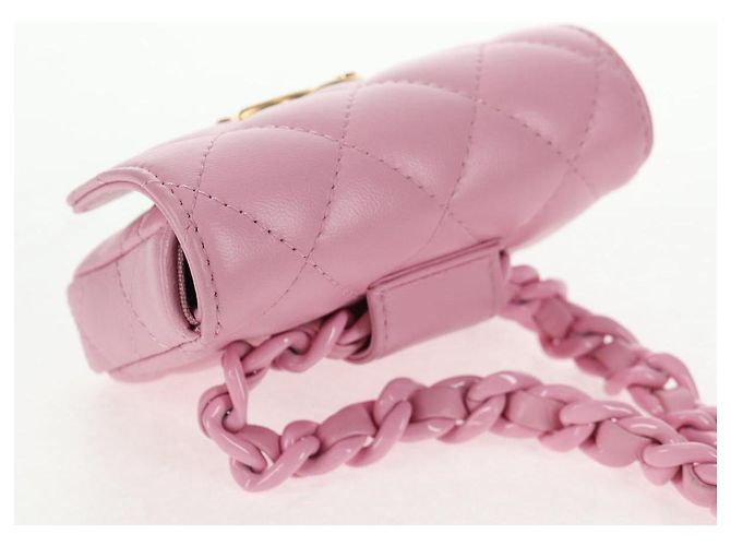 CHANEL Borsa a Spalla Matelassé in Pelle di Agnello Rosa Oro CC Auth 140756SAM D'oro - vista 6