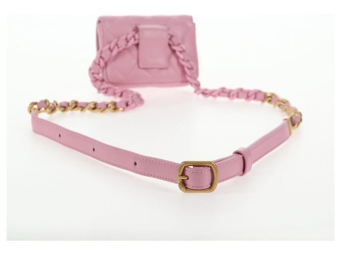 CHANEL Borsa a Spalla Matelassé in Pelle di Agnello Rosa Oro CC Auth 140756SAM D'oro - vista 7