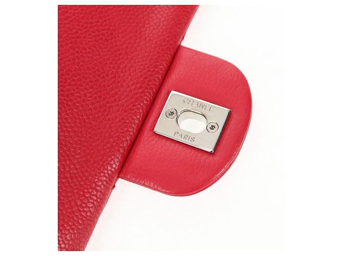 Borsa a spalla a catena CHANEL in pelle caviar rossa con CC argento Auth 139978SM Rosso - vista 20