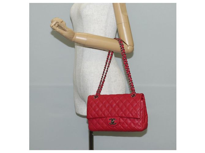Borsa a spalla a catena CHANEL in pelle caviar rossa con CC argento Auth 139978SM Rosso - vista 29