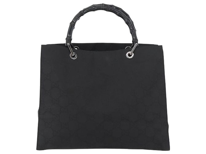 Bamboo GUCCI GG Canvas Bambus Handtasche Nylon Schwarz Silber 002 1010 Auth BSZ259 - Ansicht 2