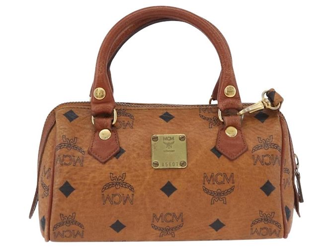 Borsa Boston Mini Logogram Vicetos MCM in pelle PVC 2 in 1 marrone oro Auth LNZ803 D'oro - vista 13