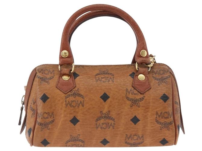 Borsa Boston Mini Logogram Vicetos MCM in pelle PVC 2 in 1 marrone oro Auth LNZ803 D'oro - vista 2