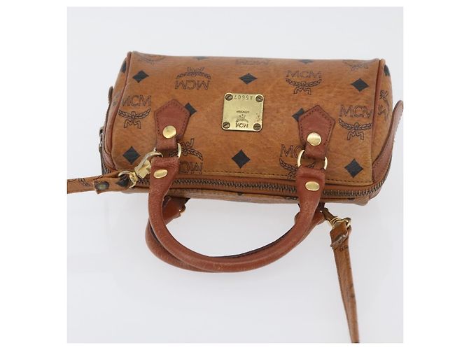 Borsa Boston Mini Logogram Vicetos MCM in pelle PVC 2 in 1 marrone oro Auth LNZ803 D'oro - vista 6