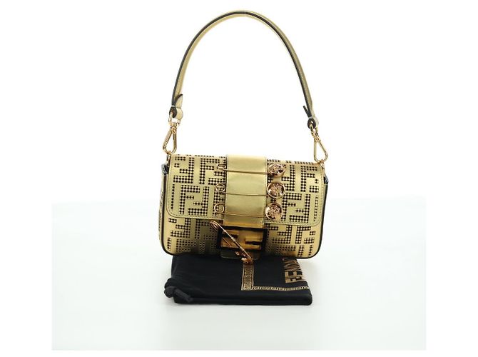 Borsa a spalla mini secchiello in pelle FENDI FENDACE oro Auth ARZ750SM D'oro - vista 12
