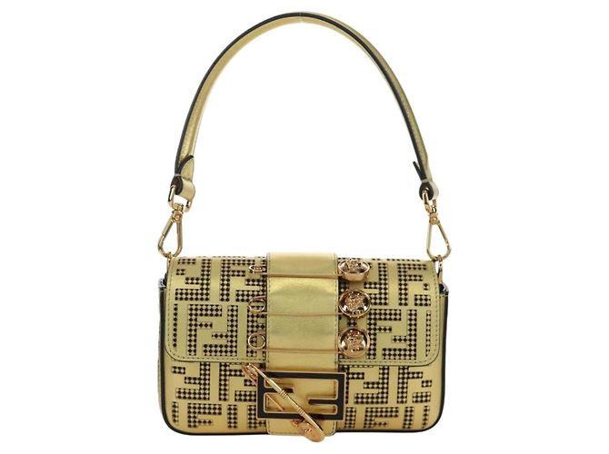Borsa a spalla mini secchiello in pelle FENDI FENDACE oro Auth ARZ750SM D'oro - vista 13
