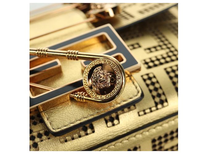Borsa a spalla mini secchiello in pelle FENDI FENDACE oro Auth ARZ750SM D'oro - vista 19