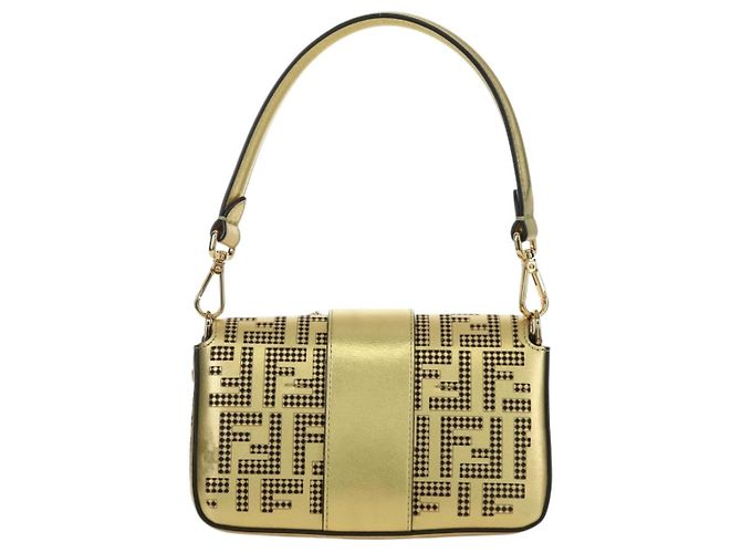 Borsa a spalla mini secchiello in pelle FENDI FENDACE oro Auth ARZ750SM D'oro - vista 2