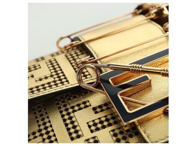 Borsa a spalla mini secchiello in pelle FENDI FENDACE oro Auth ARZ750SM D'oro - vista 20