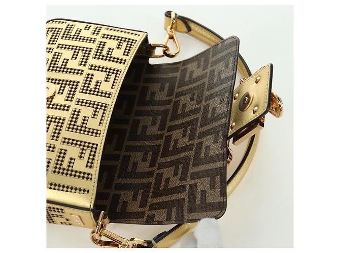 Borsa a spalla mini secchiello in pelle FENDI FENDACE oro Auth ARZ750SM D'oro - vista 22