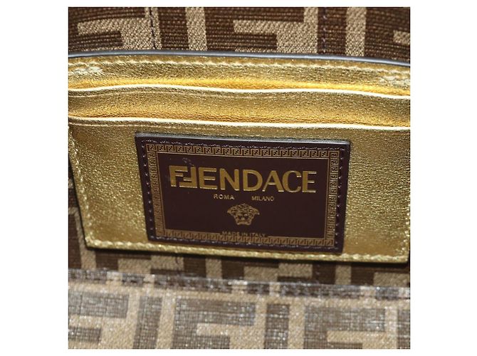 Borsa a spalla mini secchiello in pelle FENDI FENDACE oro Auth ARZ750SM D'oro - vista 23