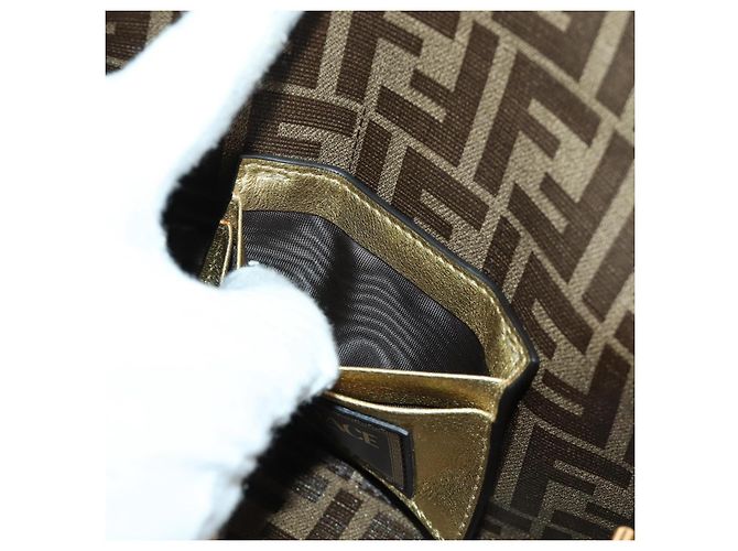 Borsa a spalla mini secchiello in pelle FENDI FENDACE oro Auth ARZ750SM D'oro - vista 26
