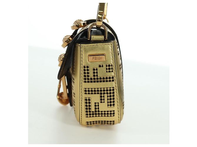 Borsa a spalla mini secchiello in pelle FENDI FENDACE oro Auth ARZ750SM D'oro - vista 3