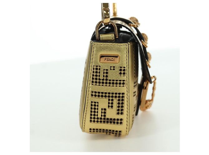 Borsa a spalla mini secchiello in pelle FENDI FENDACE oro Auth ARZ750SM D'oro - vista 4