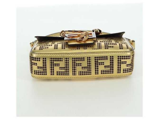Borsa a spalla mini secchiello in pelle FENDI FENDACE oro Auth ARZ750SM D'oro - vista 5
