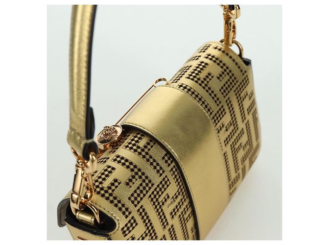 Borsa a spalla mini secchiello in pelle FENDI FENDACE oro Auth ARZ750SM D'oro - vista 6