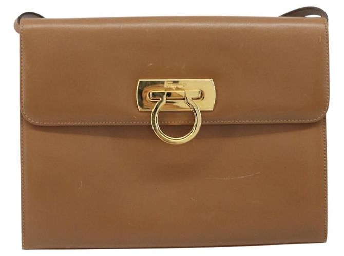 Borsa a Spalla Gancini in Pelle Marrone Oro Salvatore Ferragamo Auth gh1940 D'oro - vista 13