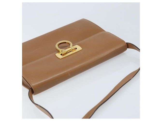Borsa a Spalla Gancini in Pelle Marrone Oro Salvatore Ferragamo Auth gh1940 D'oro - vista 6