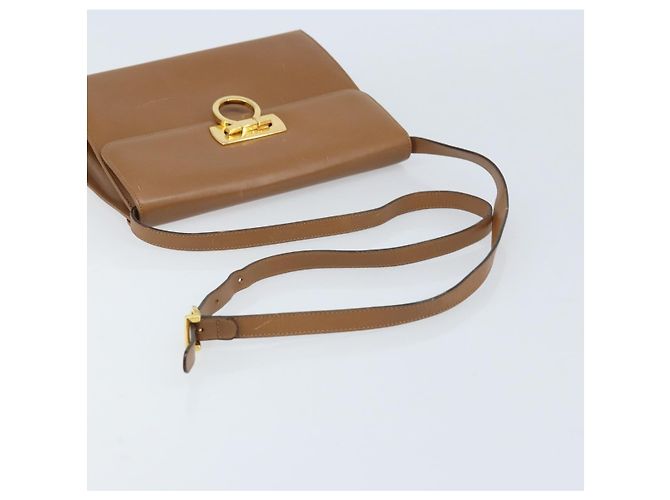 Borsa a Spalla Gancini in Pelle Marrone Oro Salvatore Ferragamo Auth gh1940 D'oro - vista 7