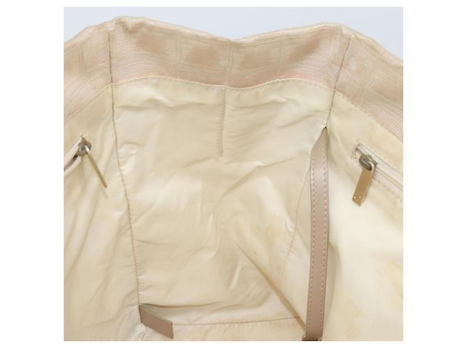 CHANEL Nova Bolsa Tote de Viagem Nylon Bege Ouro CC Auth ti3788 Dourado - vista 19