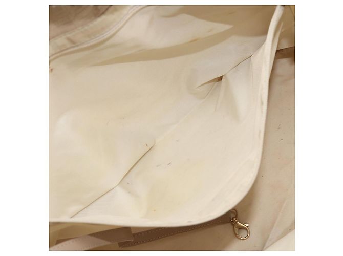 CHANEL Nova Bolsa Tote de Viagem Nylon Bege Ouro CC Auth ti3788 Dourado - vista 21