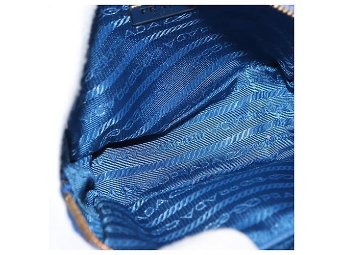 Borsa a Spalla PRADA Nylon Blu Oro Auth 150608A D'oro - vista 10