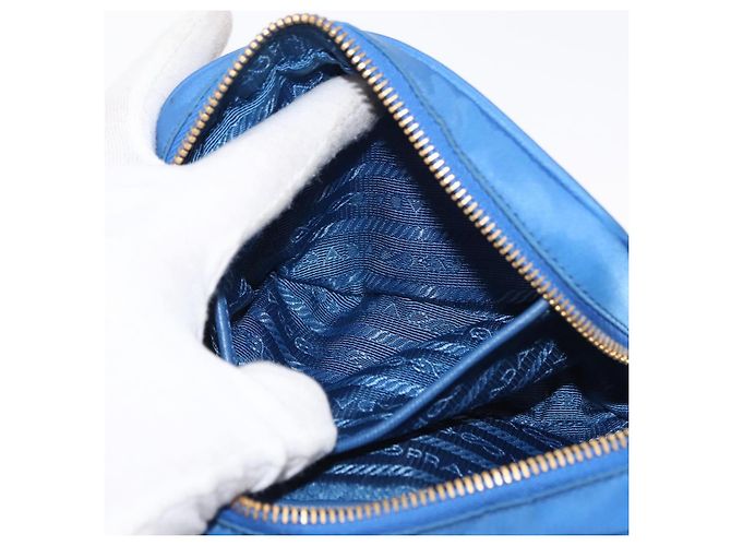 Borsa a Spalla PRADA Nylon Blu Oro Auth 150608A D'oro - vista 11