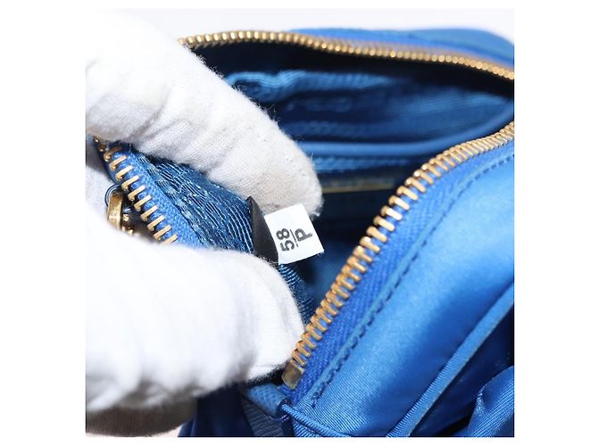 Borsa a Spalla PRADA Nylon Blu Oro Auth 150608A D'oro - vista 12