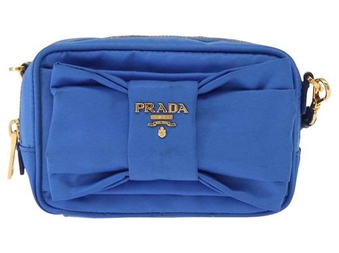Borsa a Spalla PRADA Nylon Blu Oro Auth 150608A D'oro - vista 13
